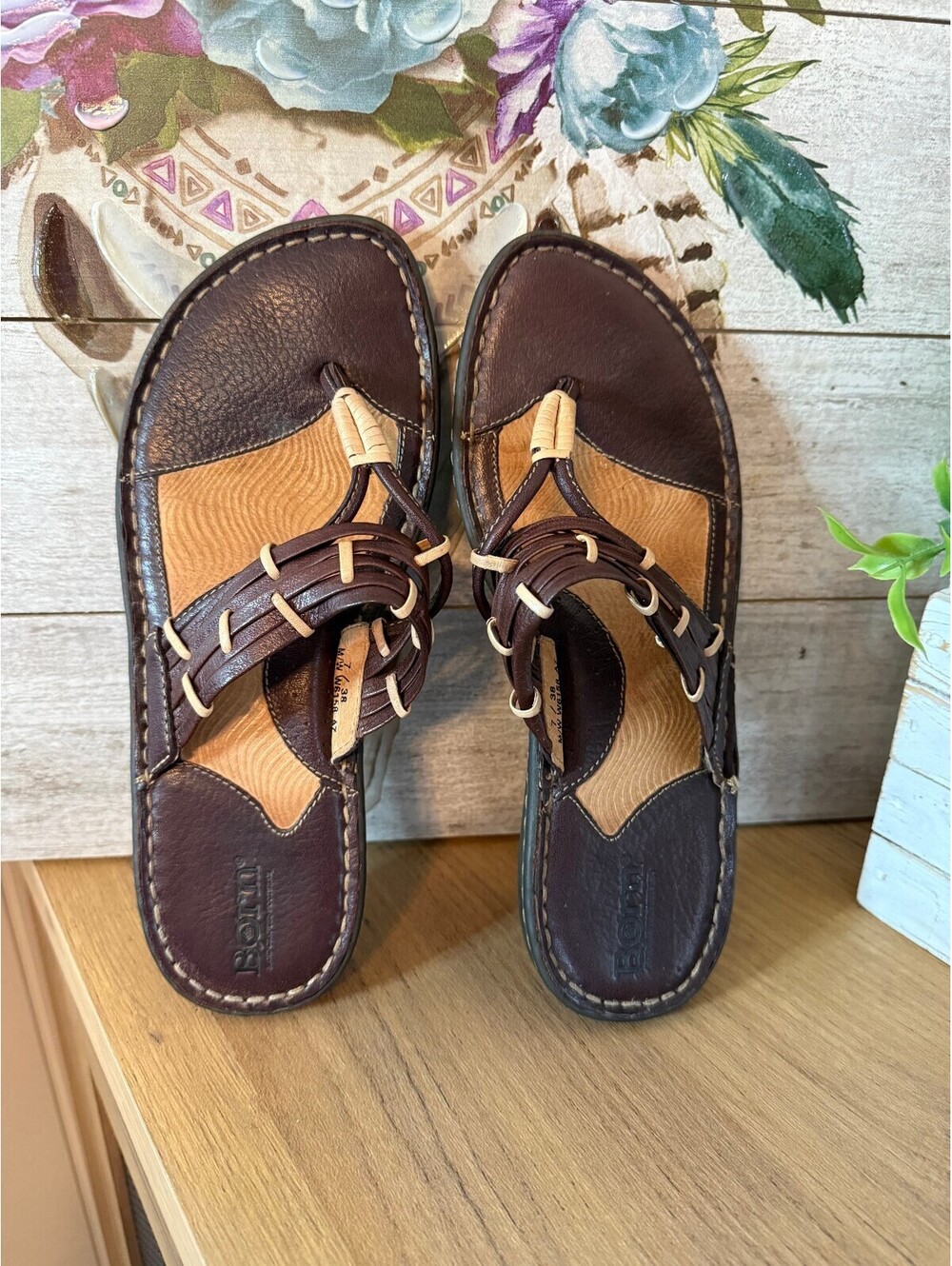 Born Women's Brown Leather Slide Sandals Size US 7 / EU 38